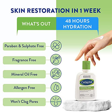 Cetaphil Moisturizing Lotion for Dry to Normal, Sensitive Skin| 100 ml| Moisturizer with Niacinamide, Panthenol| Non-greasy, Won t Clog Pores| Dermatologist Recommended| Paraben, Sulphate Free